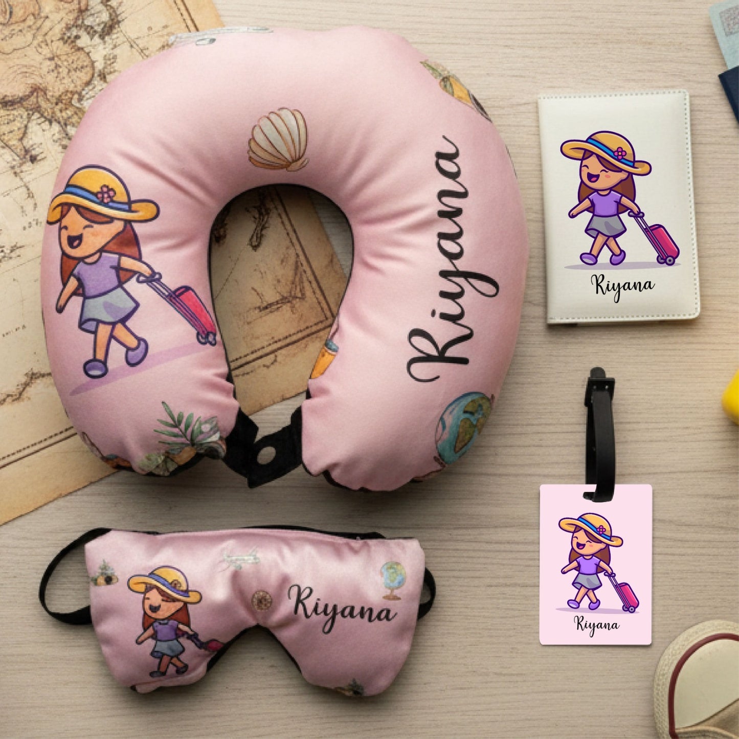 Personalised Kids Travel Neck Pillow Set