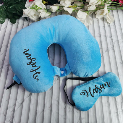 Personalized Travel Neck Pillow + Eye Mask Combo