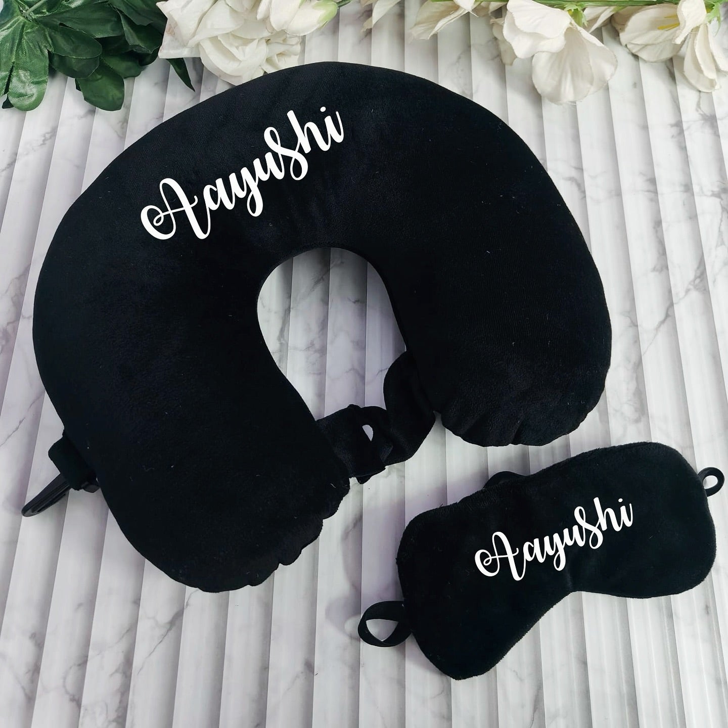 Personalized Travel Neck Pillow + Eye Mask Combo