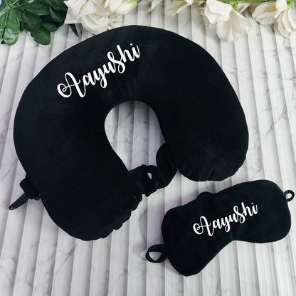 Personalized Travel Neck Pillow + Eye Mask Combo