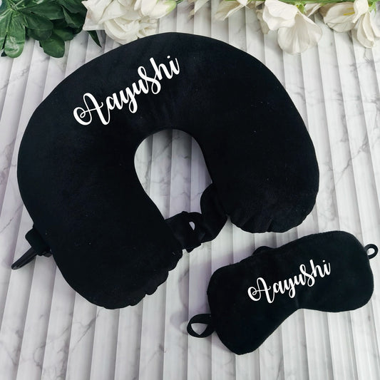 Personalized Travel Neck Pillow + Eye Mask Combo
