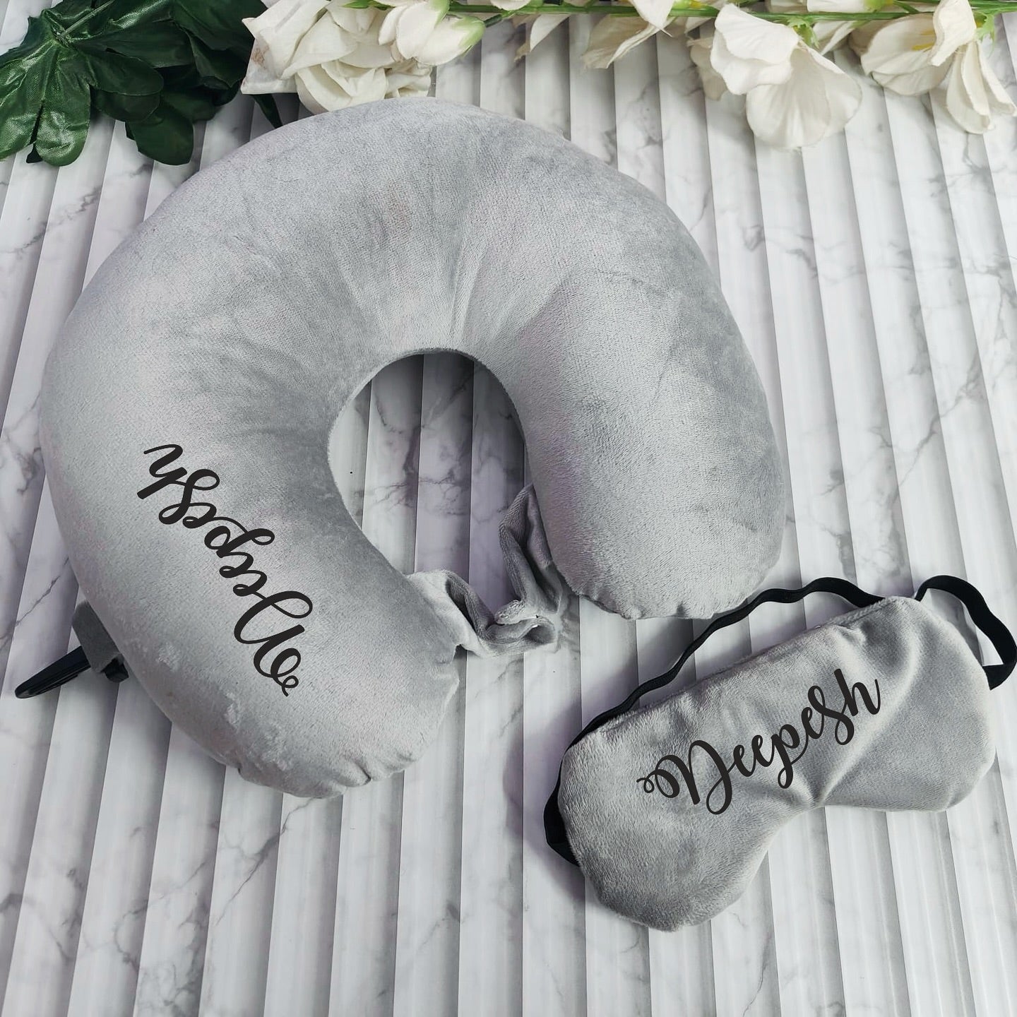 Personalized Travel Neck Pillow + Eye Mask Combo