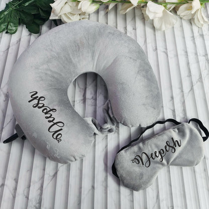 Personalized Travel Neck Pillow + Eye Mask Combo