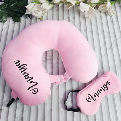 Personalized Travel Neck Pillow + Eye Mask Combo
