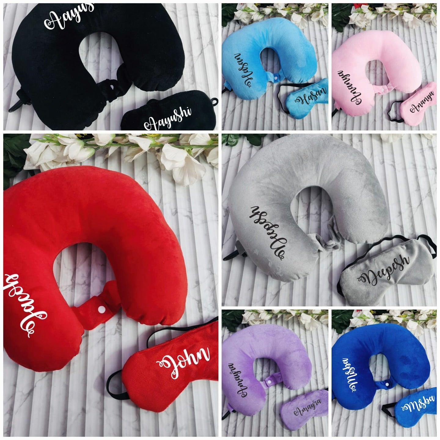 Personalized Travel Neck Pillow + Eye Mask Combo
