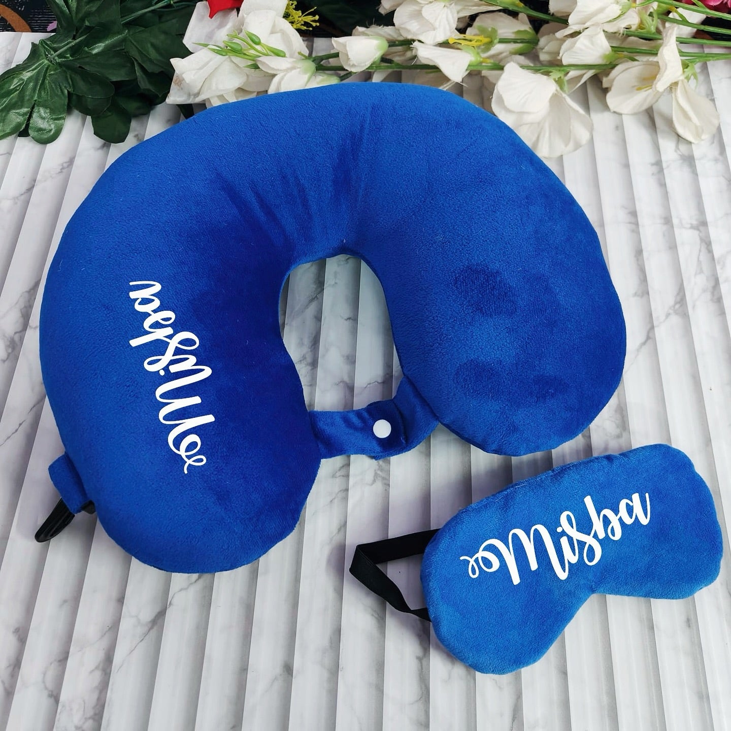 Personalized Travel Neck Pillow + Eye Mask Combo