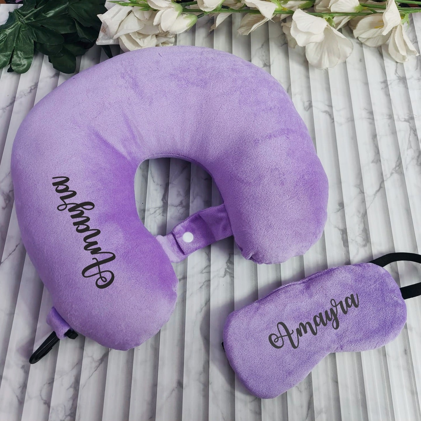 Personalized Travel Neck Pillow + Eye Mask Combo