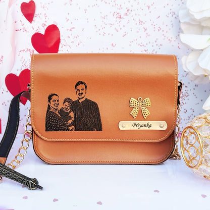 Personalized Premium Leather Sketch Sling Bag For Women
