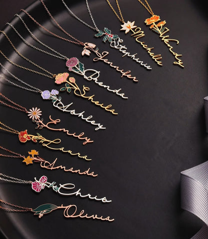 Personalized Flower Enamel Name Necklace