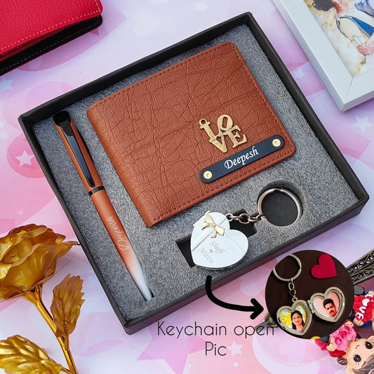 New Heart Metal Keychain, Wallet & Pen Combo Hamper
