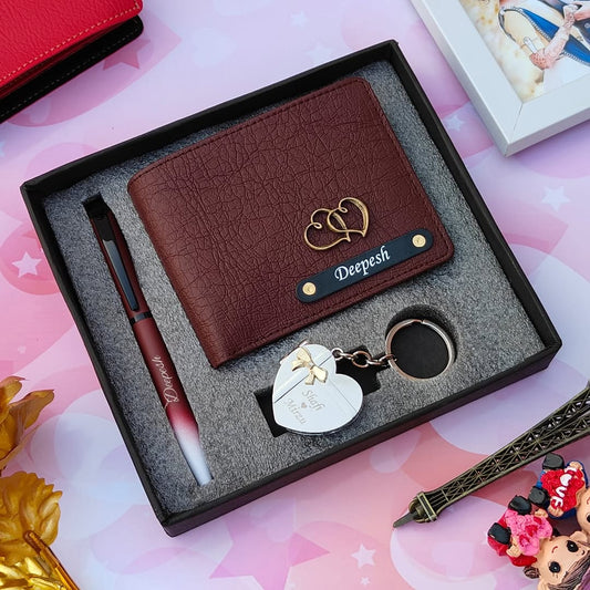 New Heart Metal Keychain, Wallet & Pen Combo Hamper