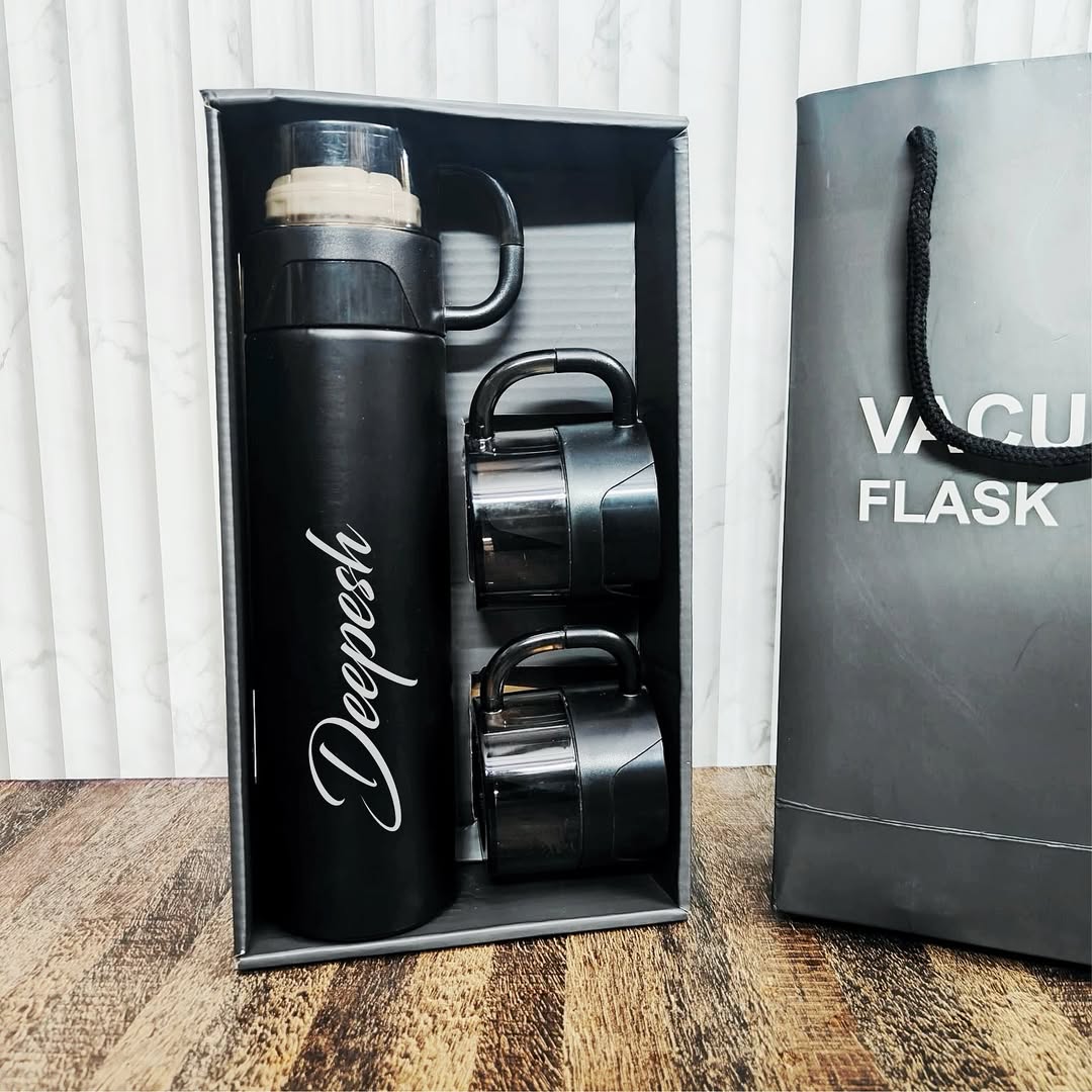 Personalized Vacuumed Black Bottle and Mug Set