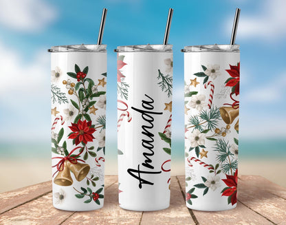 Christmas Personalised Special Stainless Steel Skinny Tumbler with Steel Straw