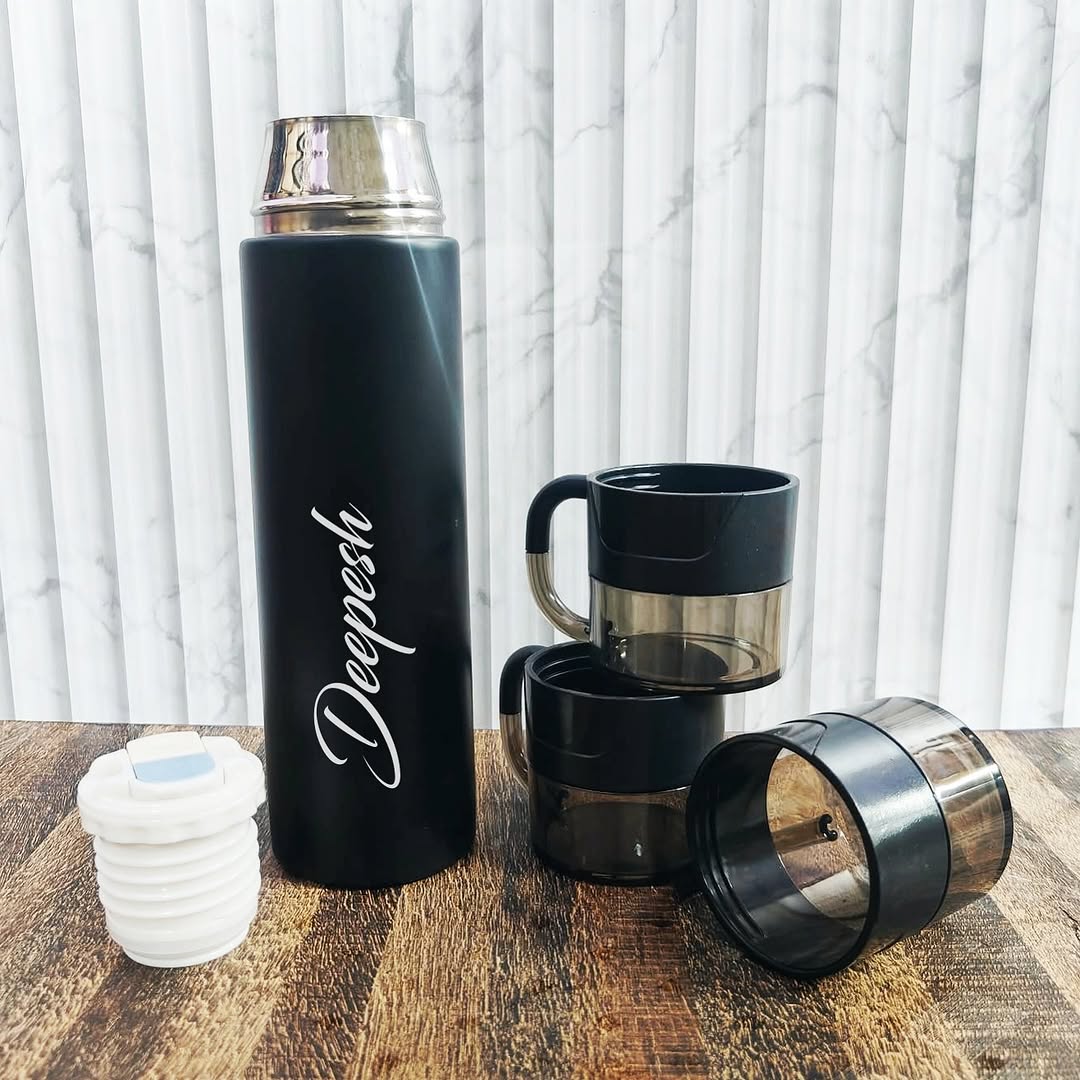 Personalized Vacuumed Black Bottle and Mug Set