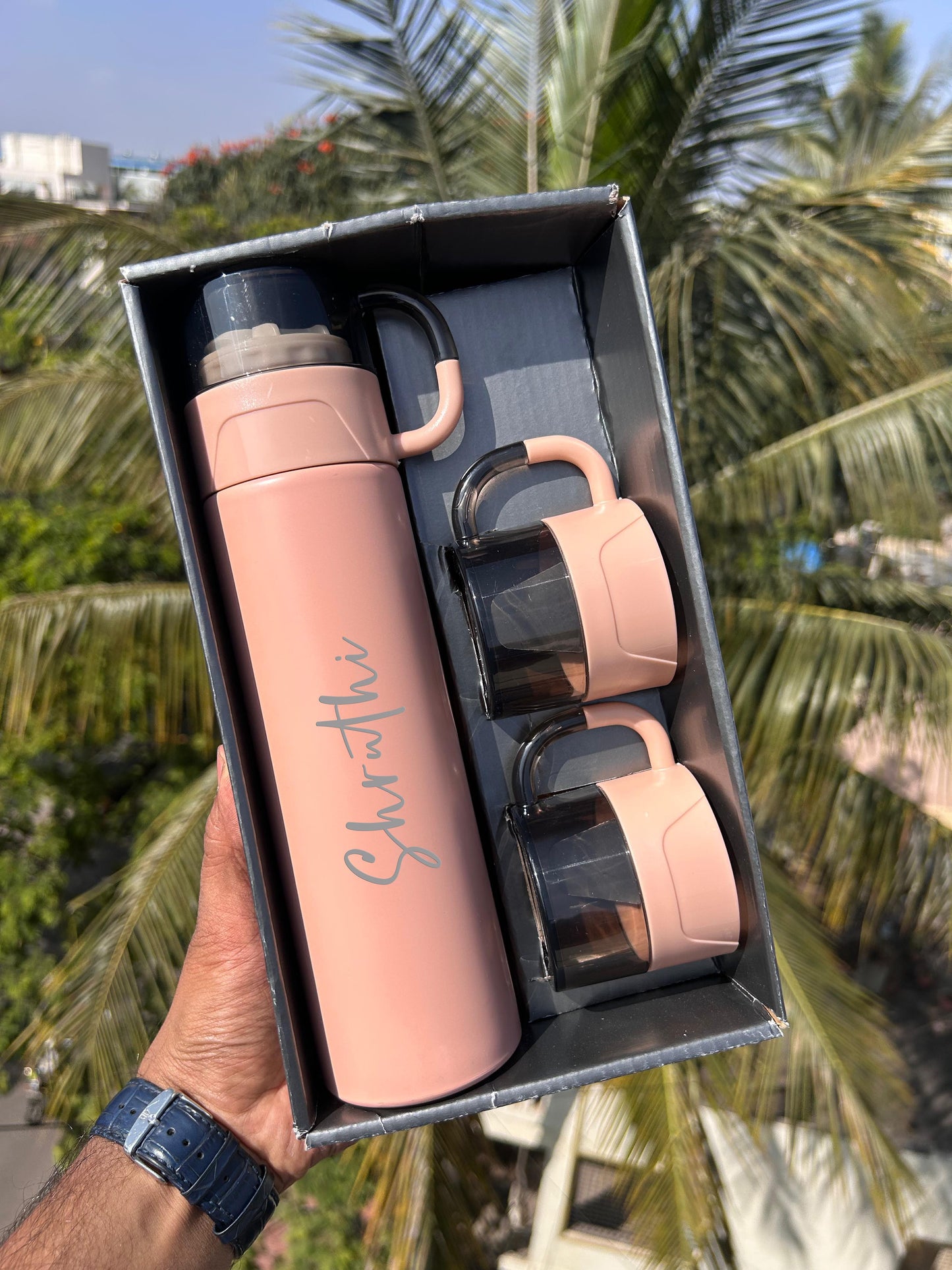 Personalized Vacuumed Black Bottle and Mug Set