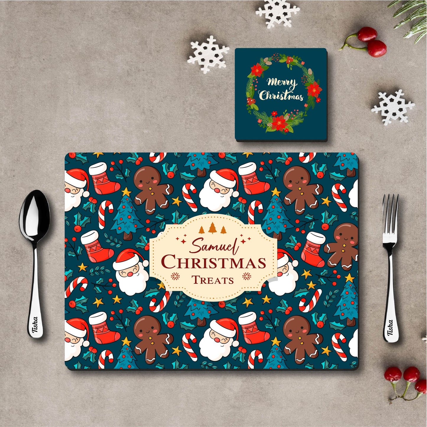 Christmas Theme Personalized Dinner Mat Combo