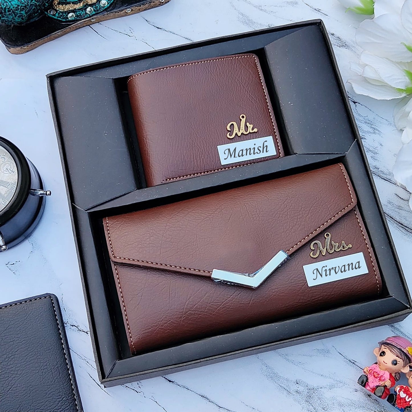 Personalized Leather Couple Wallet Combo