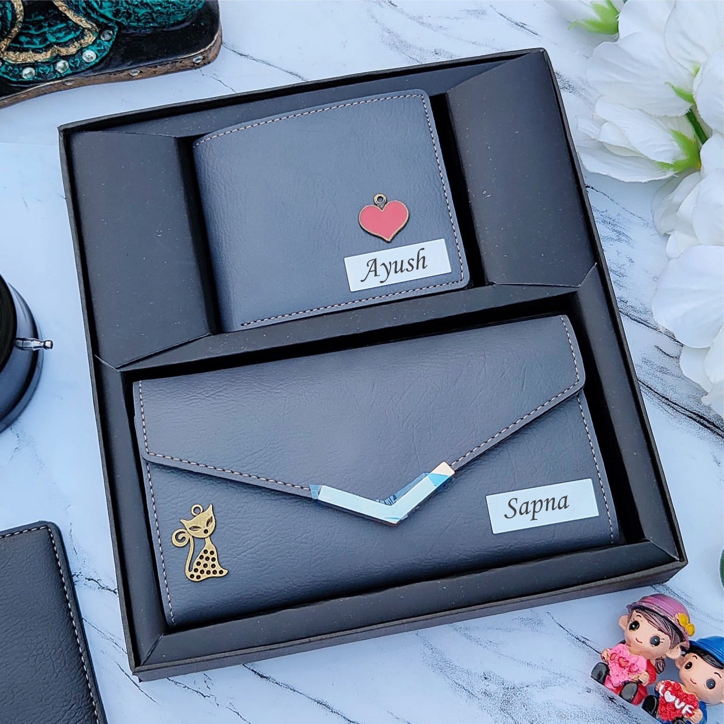 Personalized Leather Couple Wallet Combo