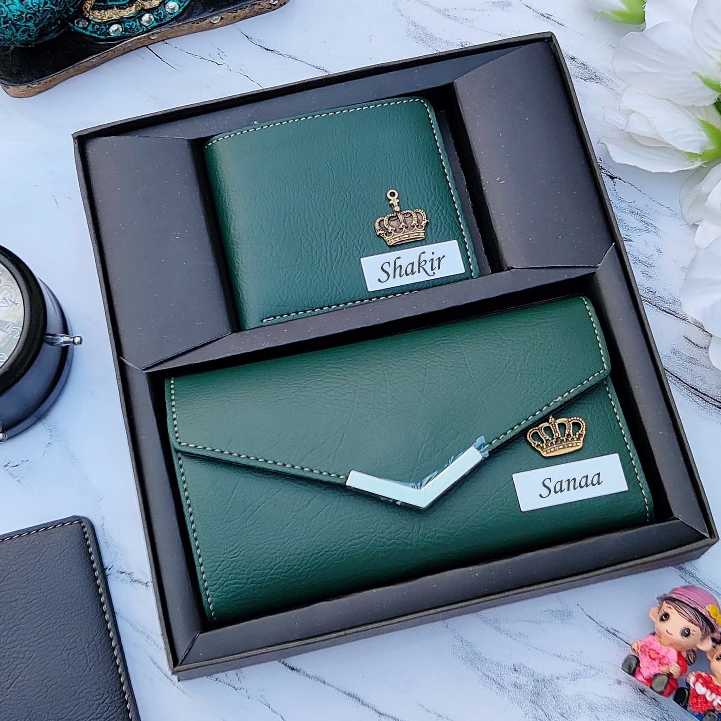 Personalized Leather Couple Wallet Combo