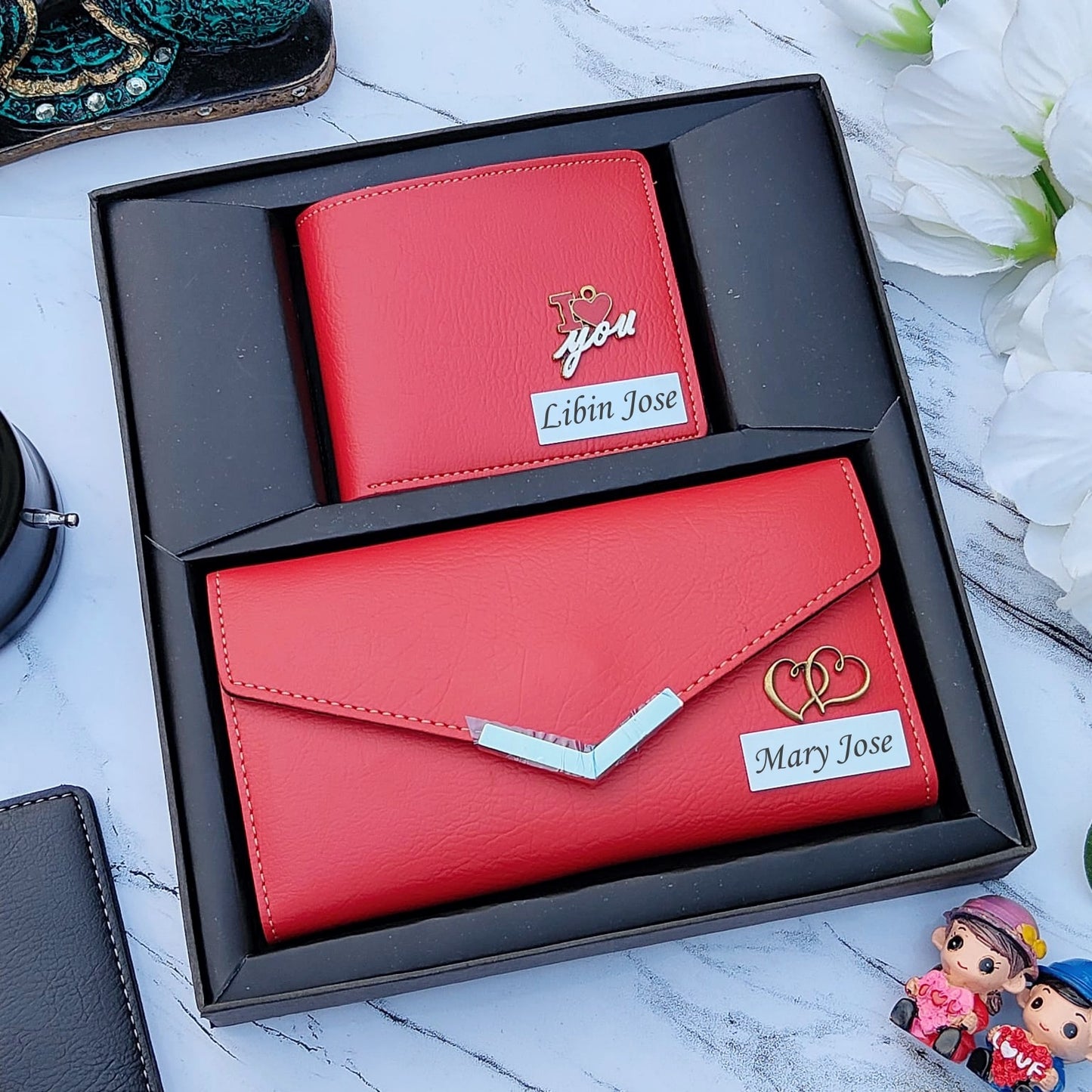 Personalized Leather Couple Wallet Combo