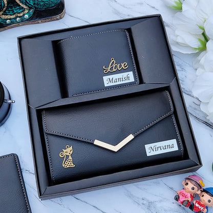 Personalized Leather Couple Wallet Combo