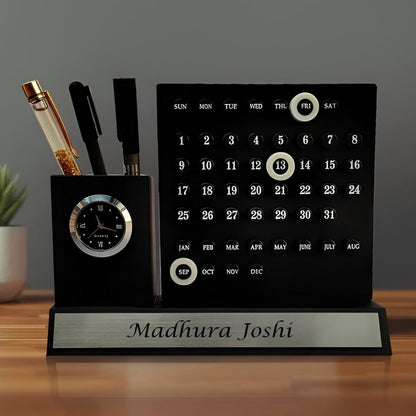 Personalized Infinity Calendar Pen Stand With Clock