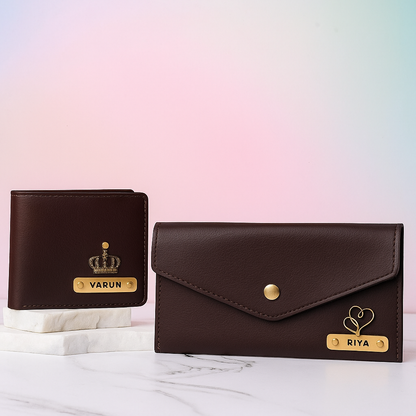 Personalized Premium Leather Couple Wallet & Minimal Clutch Combo