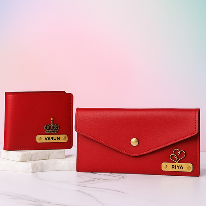 Personalized Premium Leather Couple Wallet & Minimal Clutch Combo