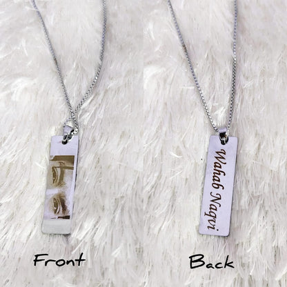Personalized Rectangle Shaped Silver Plated Pendant Necklace - Name and Eye Photo