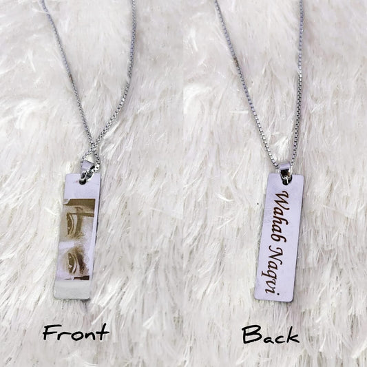 Personalized Rectangle Shaped Silver Plated Pendant Necklace - Name and Eye Photo