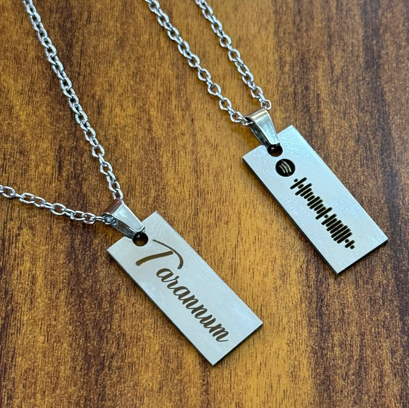 Personalized Rectangle Shaped Silver Plated Pendant Necklace - Name and Eye Photo