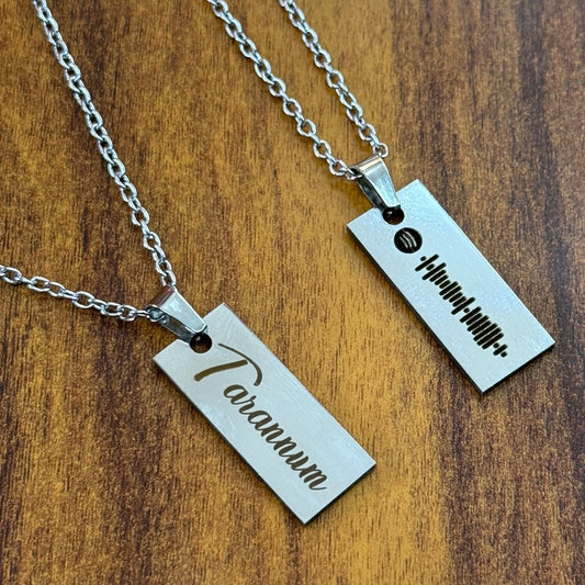 Personalized Rectangle Shaped Silver Plated Pendant Necklace - Name and Eye Photo