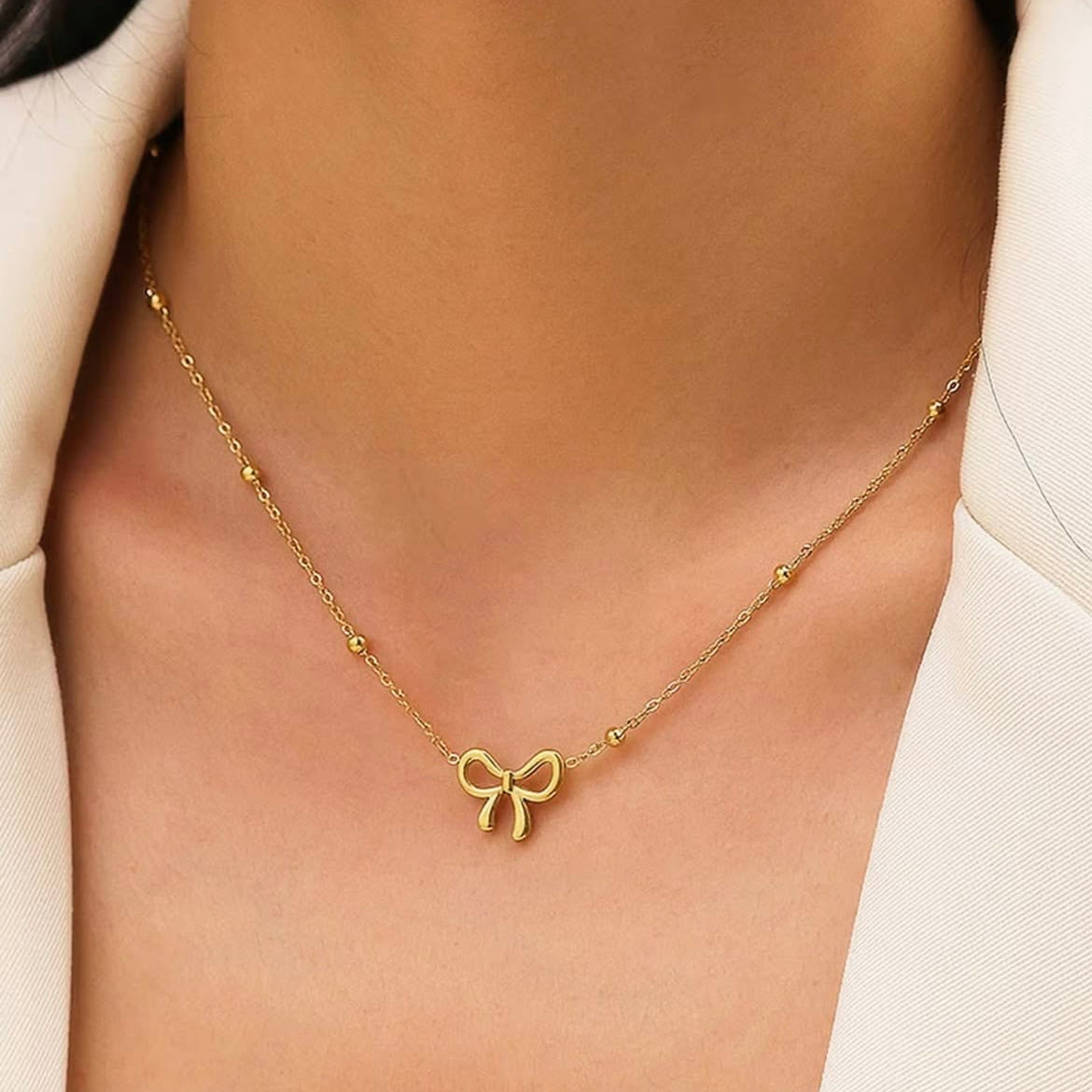 Premium Anti Tarnish Bow Pendant Necklace