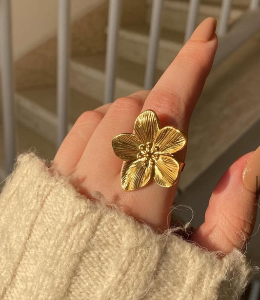 Flower Ring for Women – Elegant Anti-Tarnish Adjustable Ring