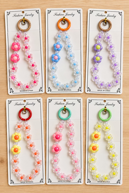 Cute Floral Beads Phone Charm with Patch