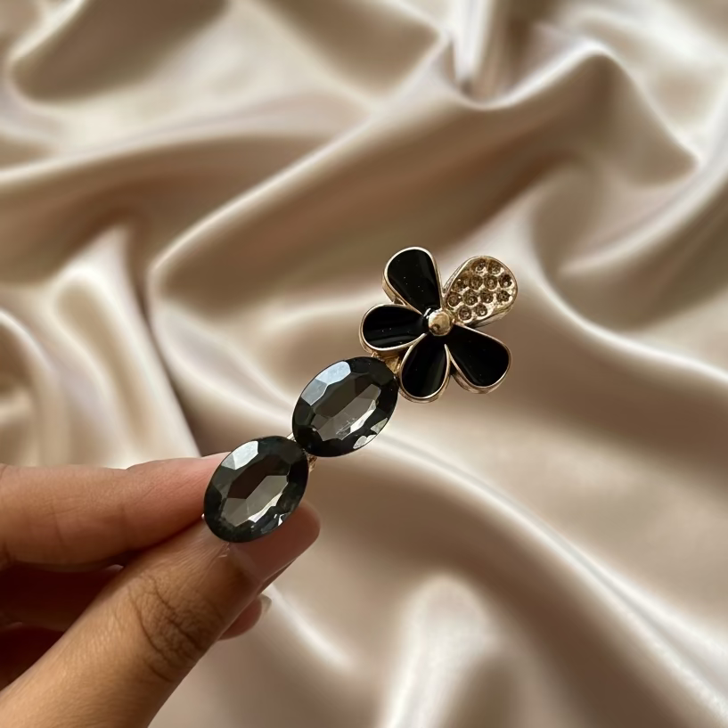 Black Stone & Flower Hair Pin