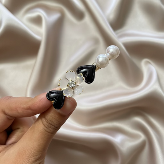 Cute Flower & Heart Pearl Hair Clip