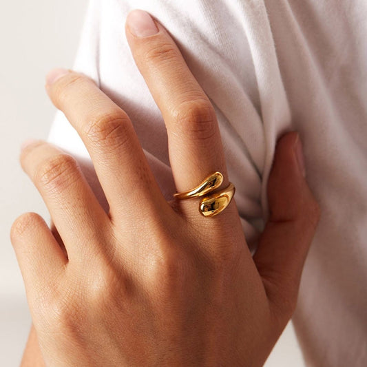 Liquid Adjustable Anti-Tarnish Gold Statement Ring
