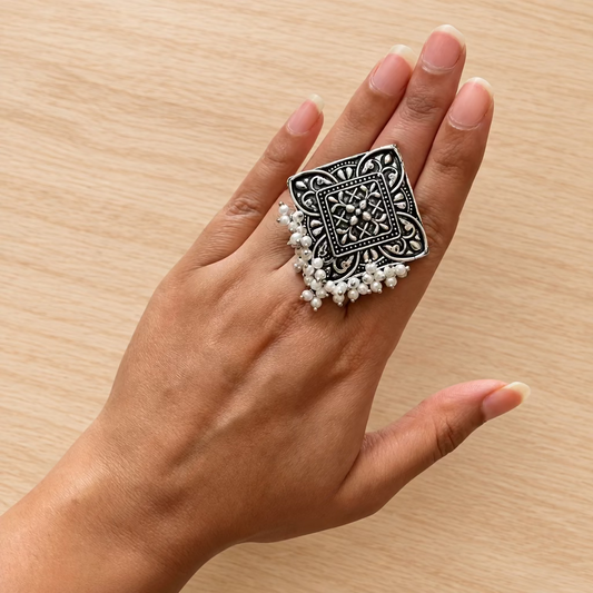 Intricate Oxidised Silver Ring