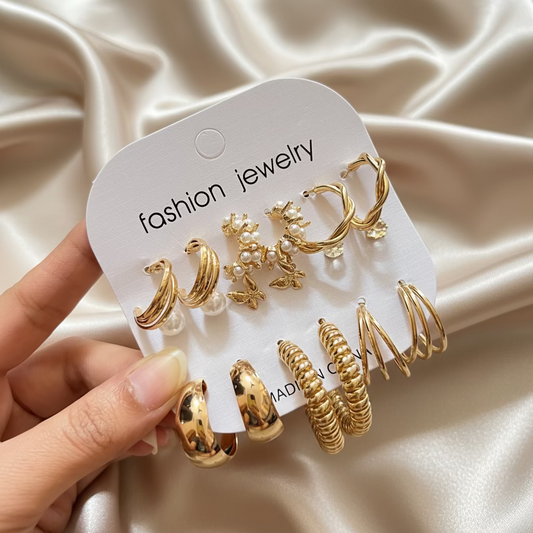 Trendy Earrings Combo – Studs, Hoops & Danglers Set