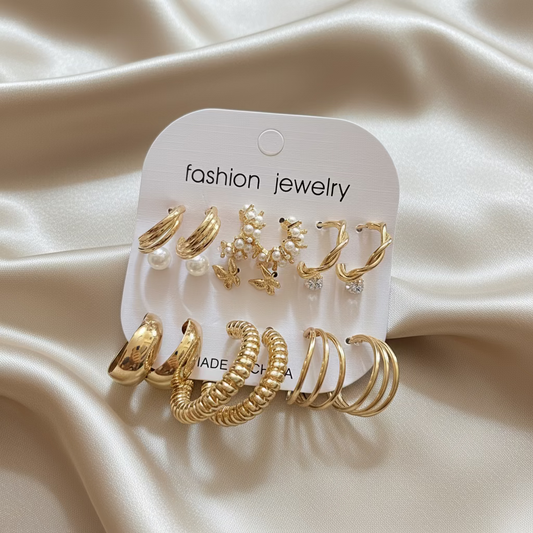 Trendy Earrings Combo – Studs, Hoops & Danglers Set