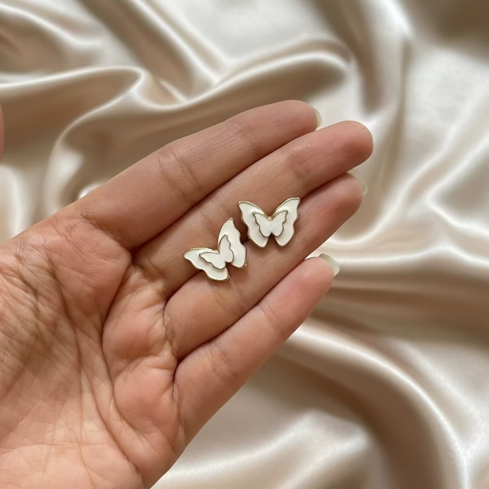 White Butterfly Stud Earrings