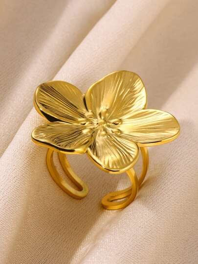Flower Ring for Women – Elegant Anti-Tarnish Adjustable Ring