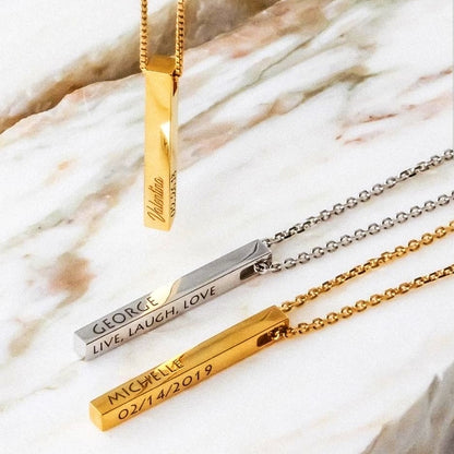 Personalized Stainless Steel Bar Pendant Necklace