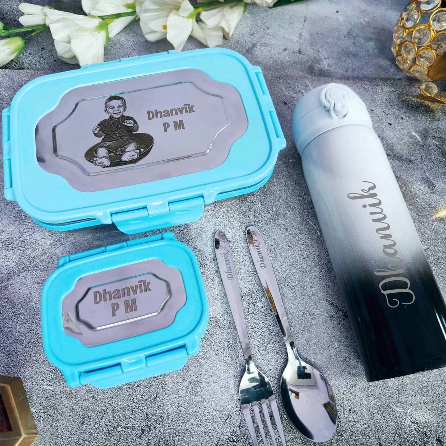 Personalized Premium Kids Photo Lunch Box & Flask Combo