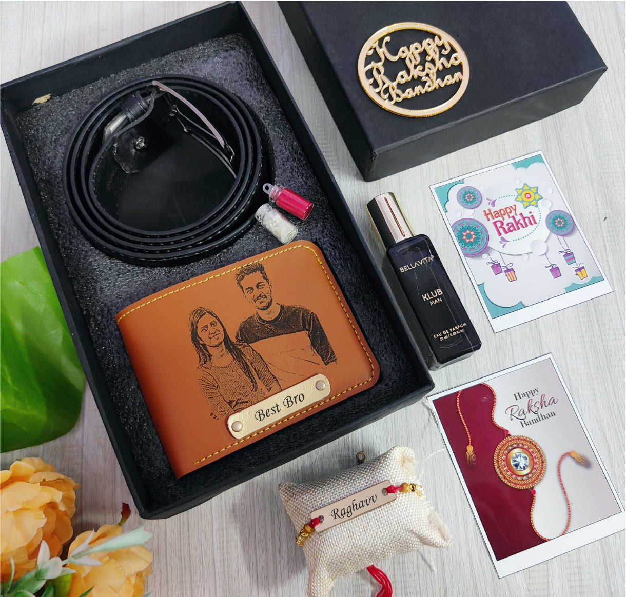 Personalized Premium Lifestyle Rakhi Combo with Sketch Wallet