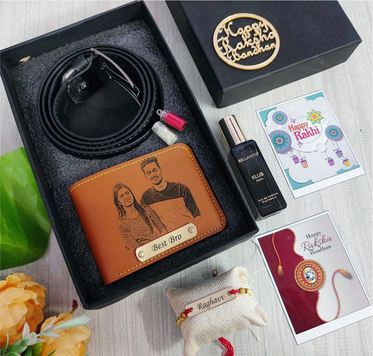 Personalized Premium Lifestyle Rakhi Combo with Sketch Wallet