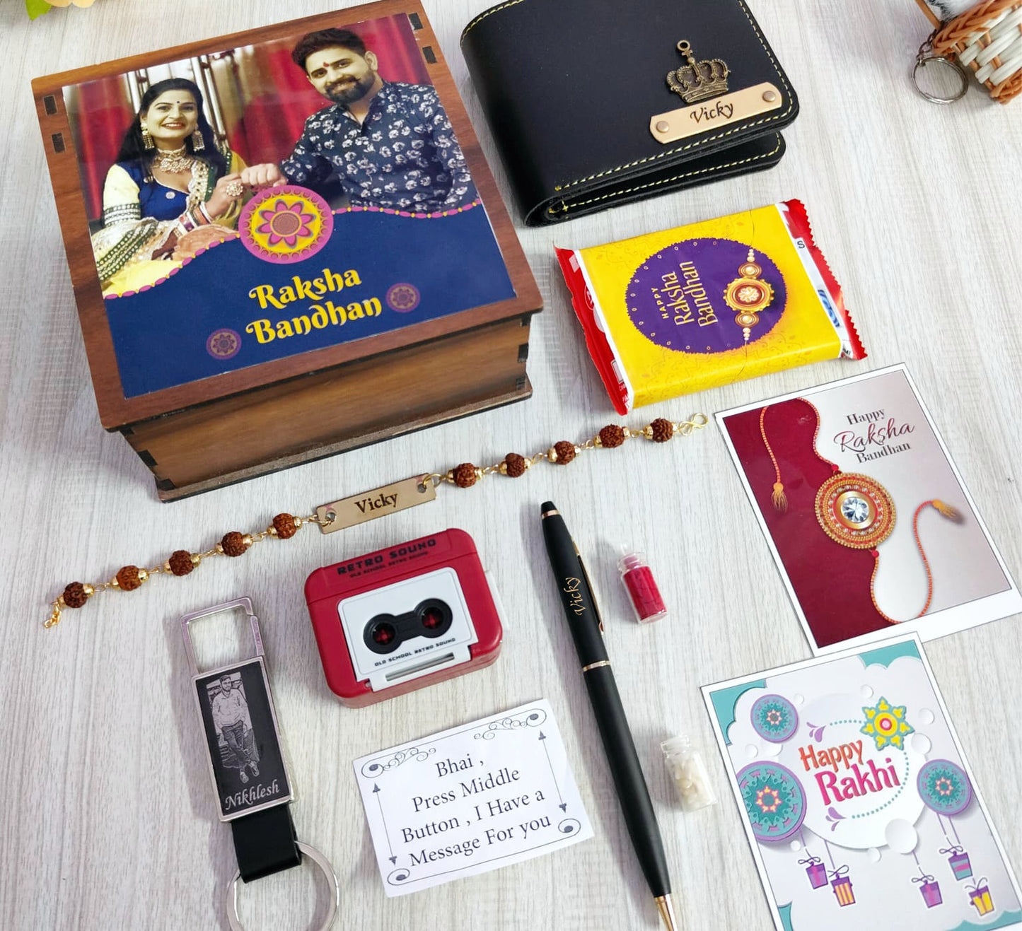 Personalized Tape Recorder Voice Message Rakhi Combo