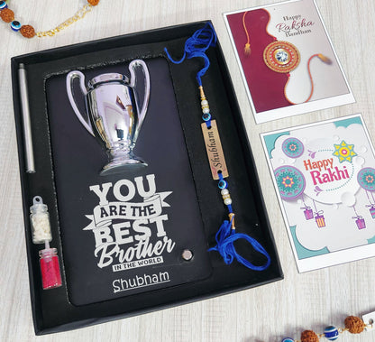 Personalized Trophy & Evil Eye Rakhi Combo