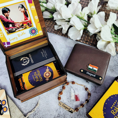 Personalized Premium Wooden Box Rakhi Hamper